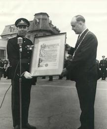 Freedom of the City Proclamation presented to Lieutenant-Colonel D.G. Ingram by Guelph Mayor R. Smith 1 October 1966